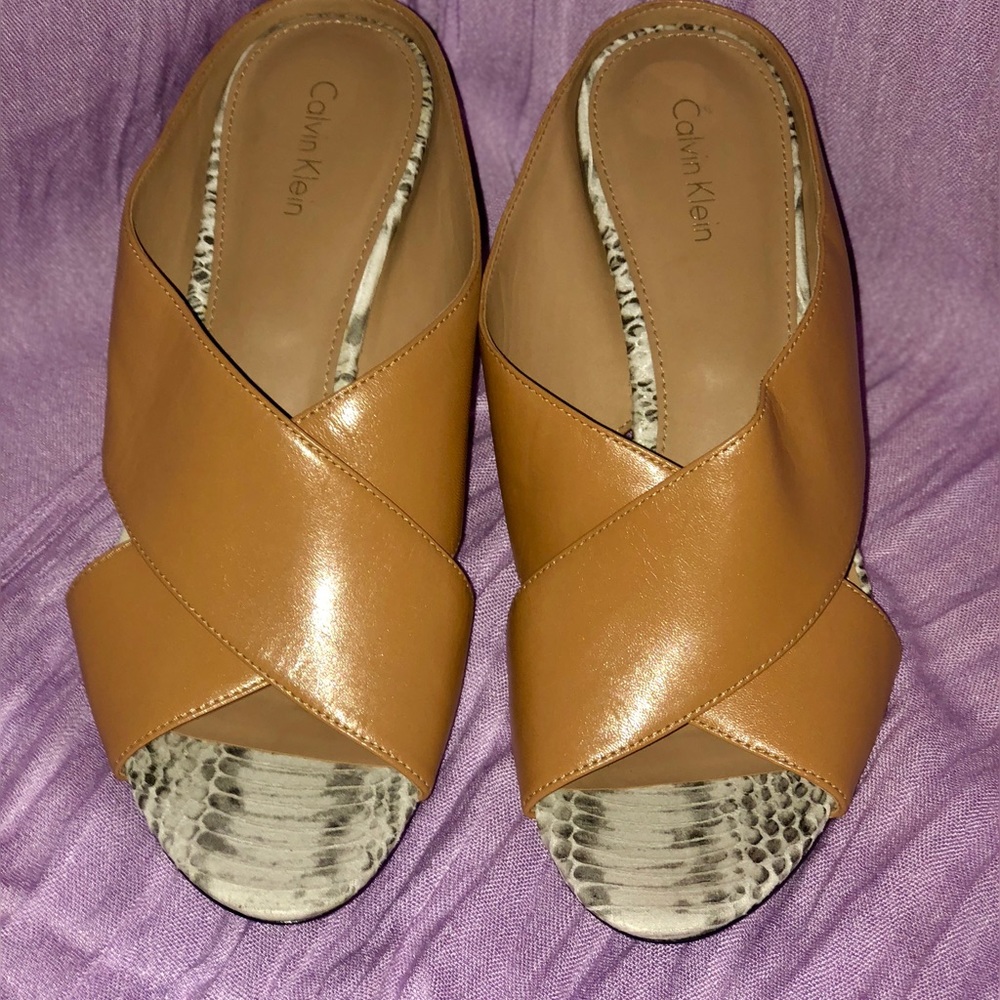 Calvin Klein Luce Snakeskin Embossed Mule Sandal